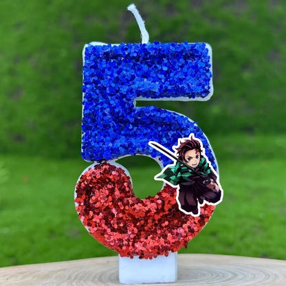 Demon Slayer Tanjirou Digital Candle Number 0-9 Kids Birthday Cake Decoration Supplies Cartoon Anime Party Accessories Supplies