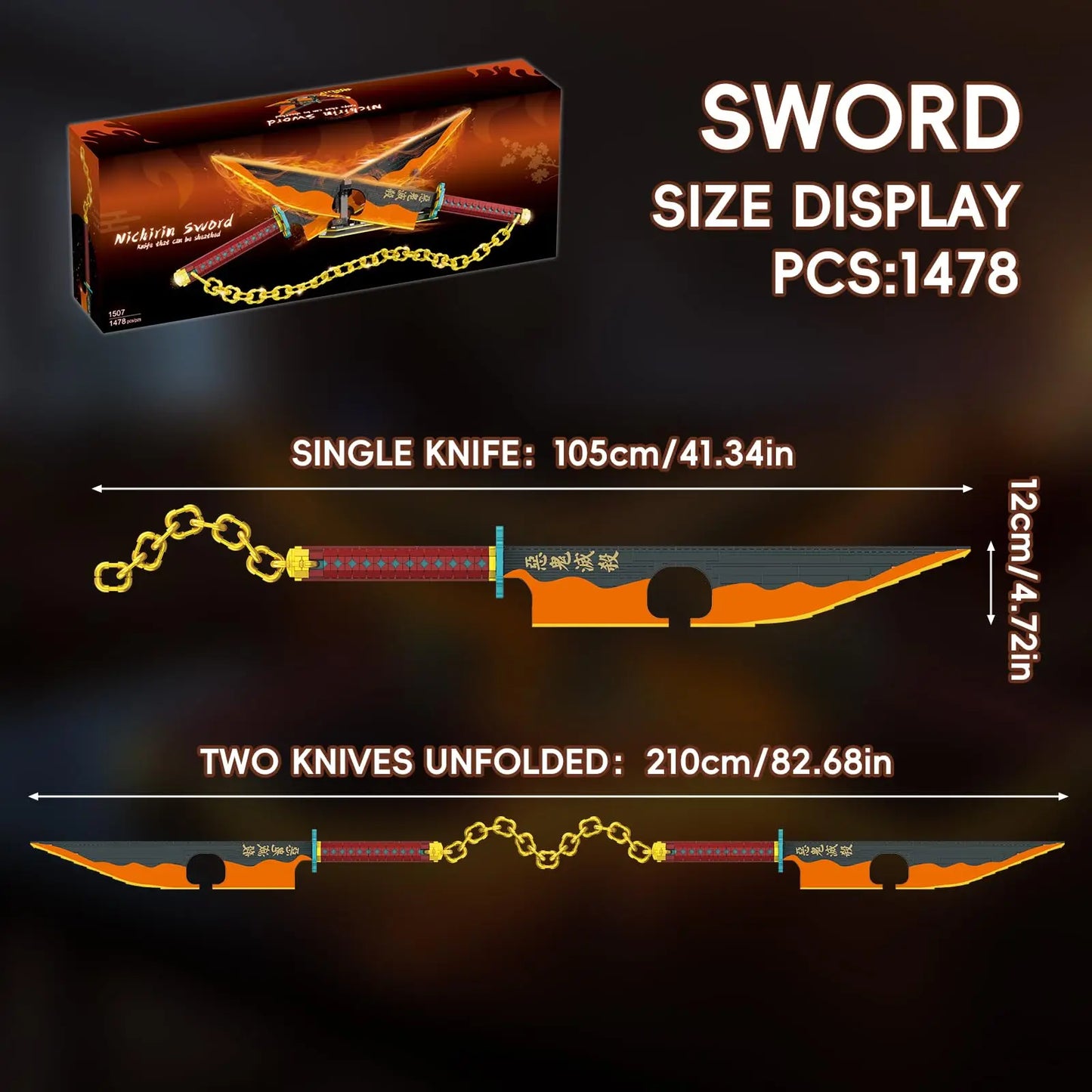 Demon Slayer Tengen Uzui Nichirin Swords Building Blocks Dual Blades with Chain Stand DIY Collectible Toy Gift for Anime Fans