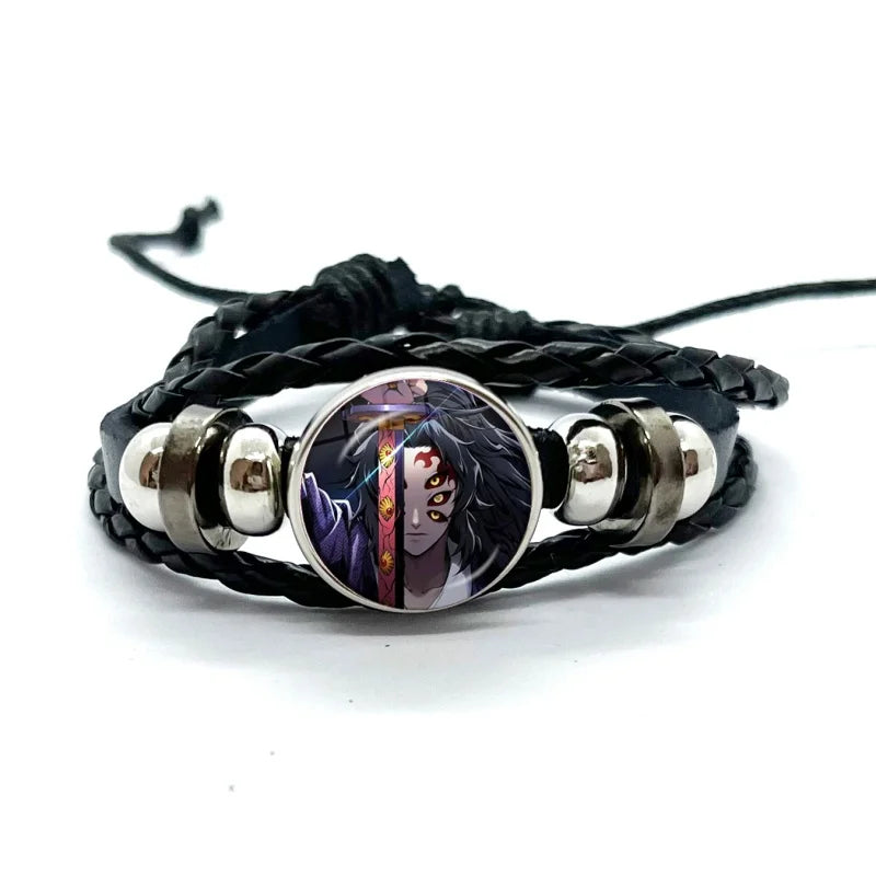 Kokushibo Anime Figure Leather Bracelets Cosplay Eyes Cartoon Horror Multilayer Braided Bracelets Bangles Handmade Jewelry Gifts