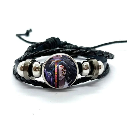 Kokushibo Anime Figure Leather Bracelets Cosplay Eyes Cartoon Horror Multilayer Braided Bracelets Bangles Handmade Jewelry Gifts