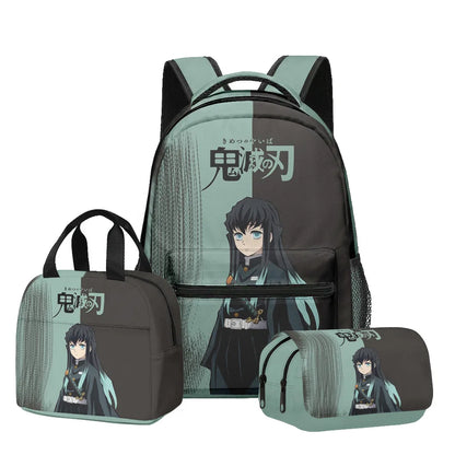Anime Demon Slayer Kamado Nezuko 3Pcs School Bag Set Kids Backpack with Lunch Bag Pencil Case for Students Casual Travel Bookbag