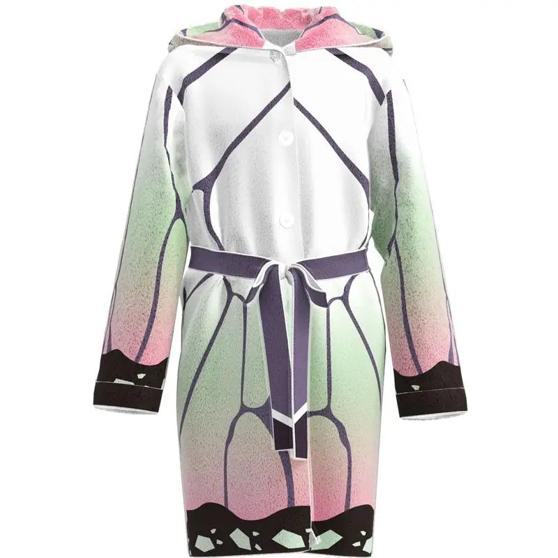 New Demon Slayer Rengoku Kyojuro Hooded Bathrobe Long Sleeve Tie Waist Loungewear Soft Absorbent Home Spa Robe Cosplay Sleepwear