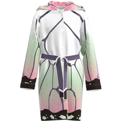 New Demon Slayer Rengoku Kyojuro Hooded Bathrobe Long Sleeve Tie Waist Loungewear Soft Absorbent Home Spa Robe Cosplay Sleepwear