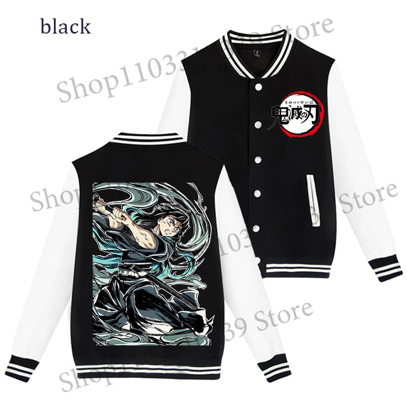 Demon Slayer Baseball Jacket Autumn Winter Jacket Coat Man Woman Giyu Tomioka Muichiro Tokito Anime Clothing Adult Harajuku Coat