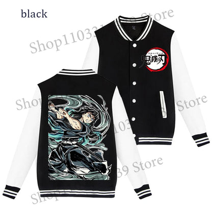 Demon Slayer Baseball Jacket Autumn Winter Jacket Coat Man Woman Giyu Tomioka Muichiro Tokito Anime Clothing Adult Harajuku Coat