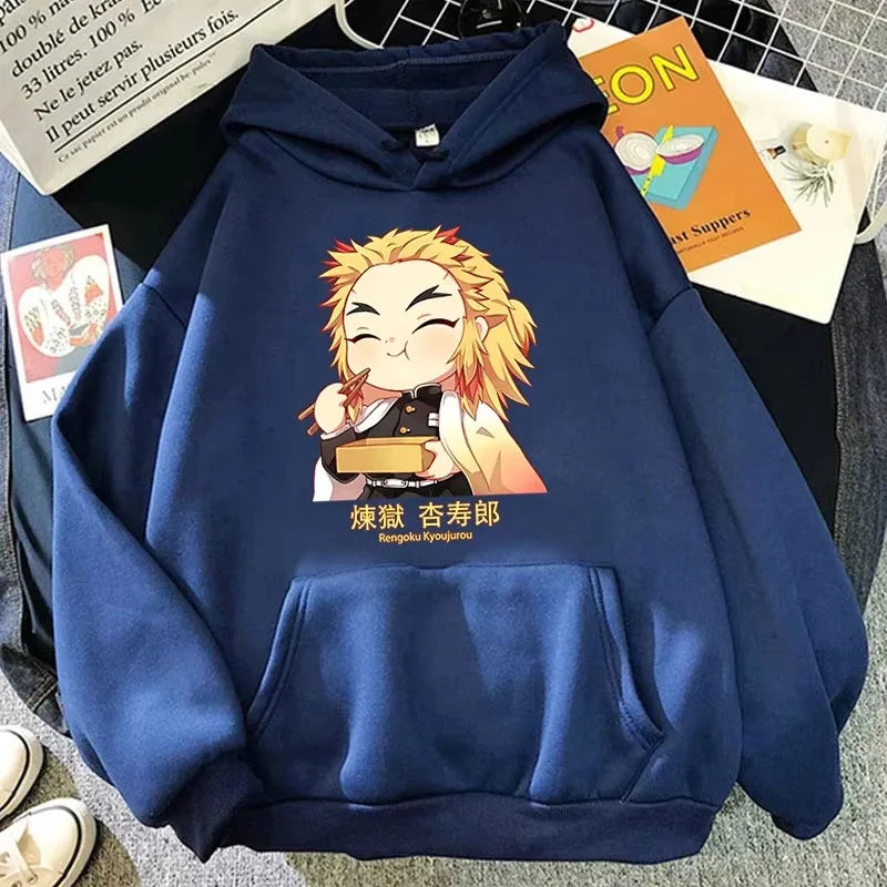 2025 New Autumn Winter Fashion Long Sleeve Funny Anime Rengoku Kyoujurou Printed Hoodies Casual Loose Sweatshirt for Men Women