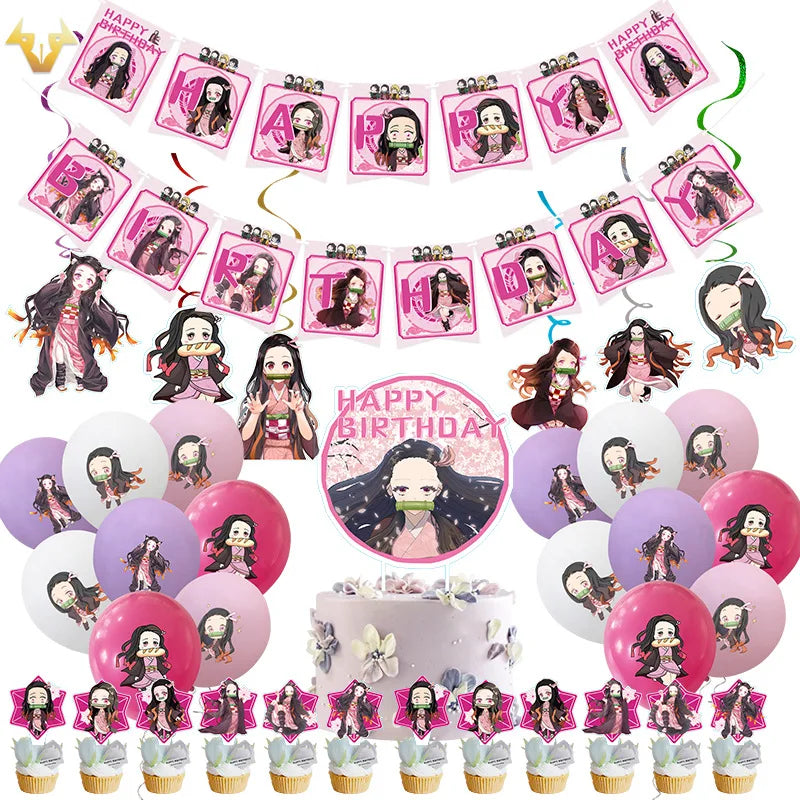 Anime Demon Slayer Kamado Nezuko themed party decoration paper cups plates tissues  baby showers balloons girls birthday gifts