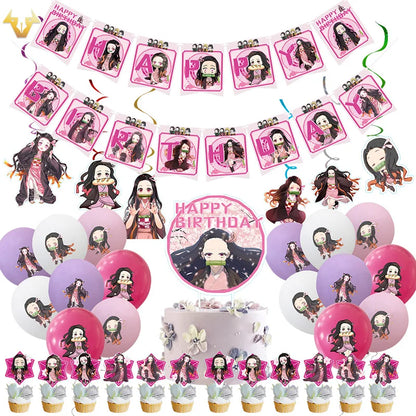 Anime Demon Slayer Kamado Nezuko themed party decoration paper cups plates tissues  baby showers balloons girls birthday gifts