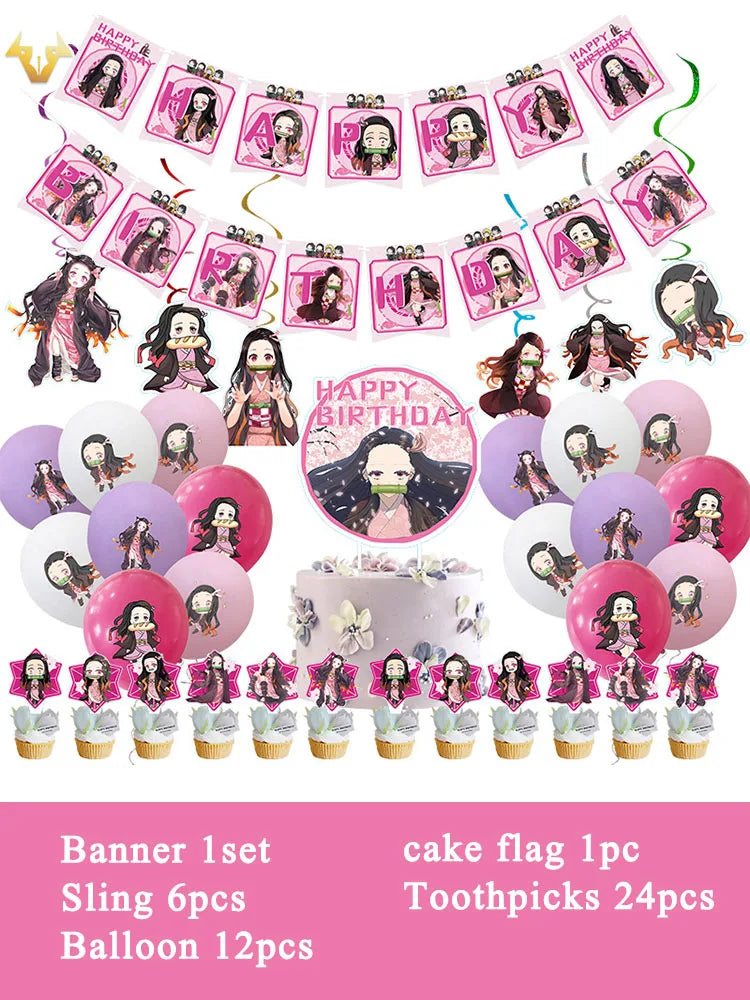 Anime Demon Slayer Kamado Nezuko themed party decoration paper cups plates tissues  baby showers balloons girls birthday gifts