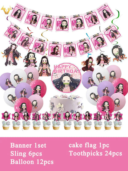 Anime Demon Slayer Kamado Nezuko themed party decoration paper cups plates tissues  baby showers balloons girls birthday gifts