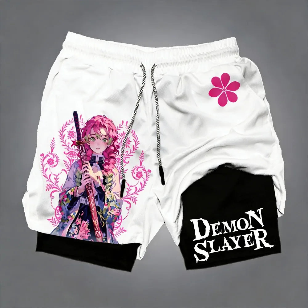 2026 New Unisex Demon SlayerKanroji Mitsuri 2026 Summer New Edition Anime Printed Loose Quick Drying Double Layer Sports Shorts