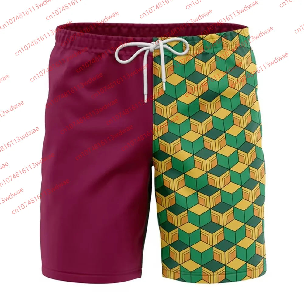 2026 Ghost Slayer Blade Shorts Men Demon Slayer Inspired Boardshorts Summer Beach Trunks Japanese Cosplay Bathing Suit Kid Short