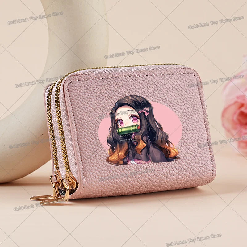 Demon Slayer Kamado Nezuko Women Short PU Wallet Tsuyuri Kanawo Kochou Shinobu ID Card Horders Multi-card Billfold Coin Purses