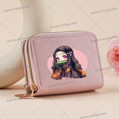 Demon Slayer Kamado Nezuko Women Short PU Wallet Tsuyuri Kanawo Kochou Shinobu ID Card Horders Multi-card Billfold Coin Purses