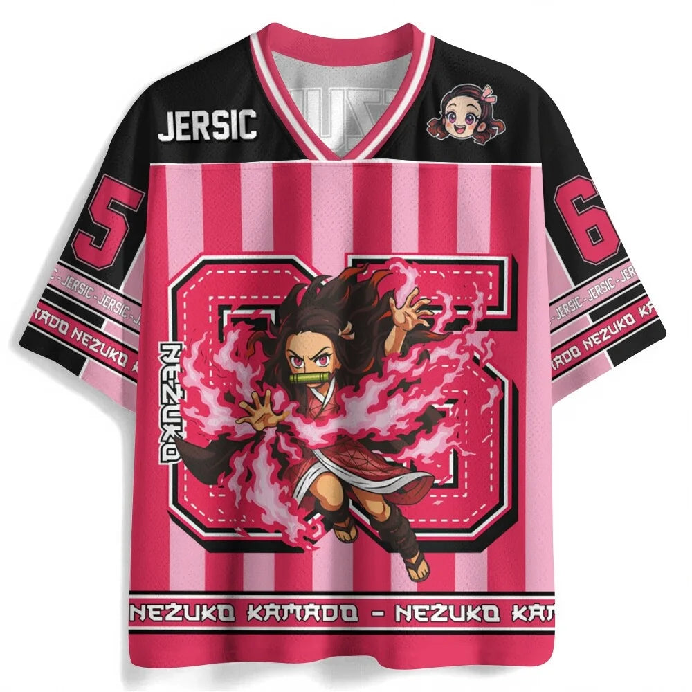 Demon Slayer Anime Series Number Jersey Oversize Daily Unisex Tops Tees Retro Korean Style Kpop Baseball Hockey Outfit T-shirt