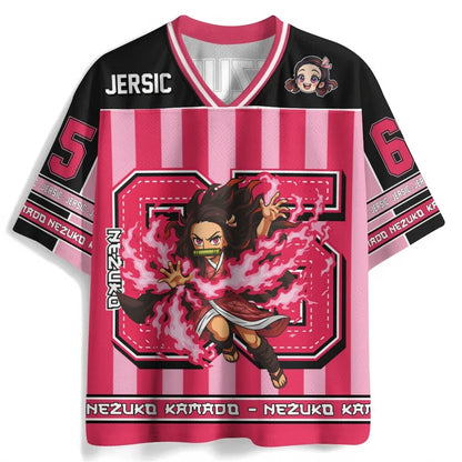 Demon Slayer Anime Series Number Jersey Oversize Daily Unisex Tops Tees Retro Korean Style Kpop Baseball Hockey Outfit T-shirt
