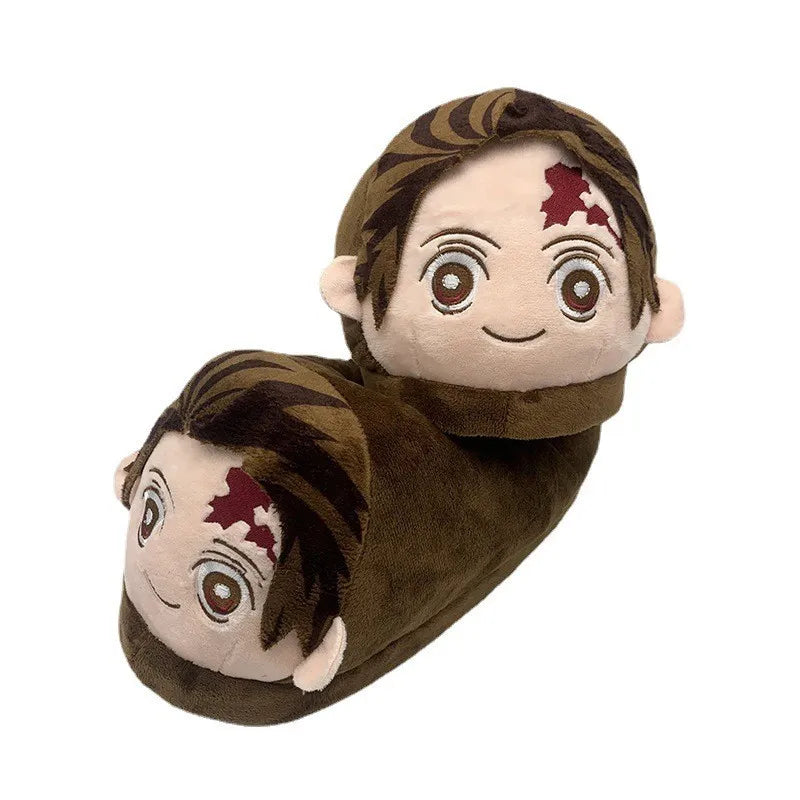 Anime Demon Slayer Plush Slippers Kamado Nezuko Cute Cotton Floor Slippers Tanjirou Rengoku Kyoujurou Nonslip Home Shoes Gifts