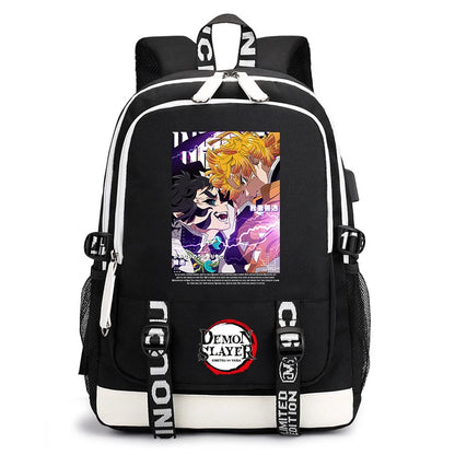 Demon Slayer Anime Print Student Backpack USB Charging Port Lightweight School Bag for Boys Girls