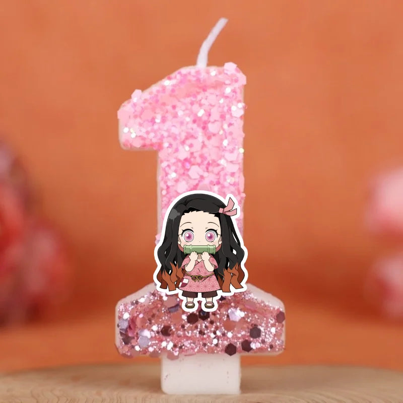 Demon Slayer Theme Digital Candle Number 0-9 Kids Birthday Cake Decoration Supplies Cartoon Party Accessories Supplies