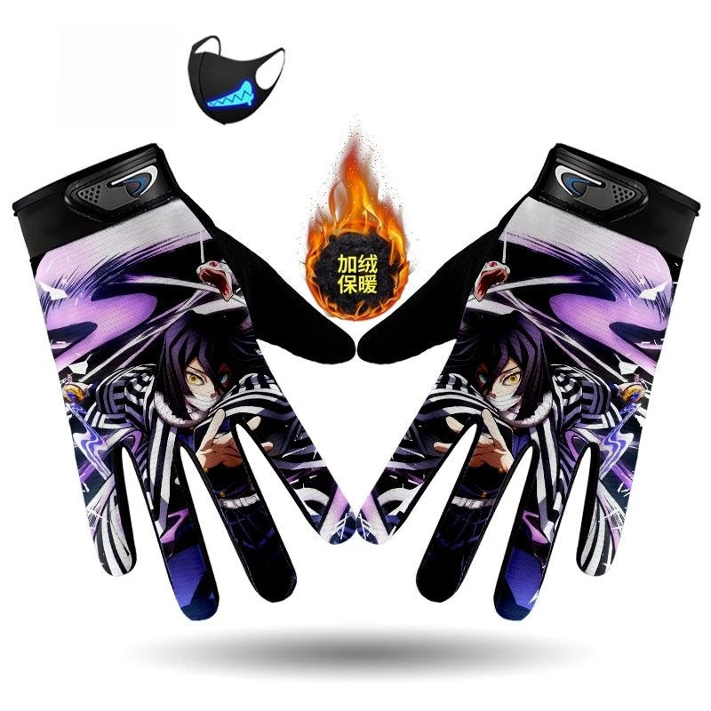 Demons Slayers Tanjiro Kamado Children's Warm Plus Velvet Ski Five-finger Gloves Men and Women Winter Cartoon Nezuko Gloves