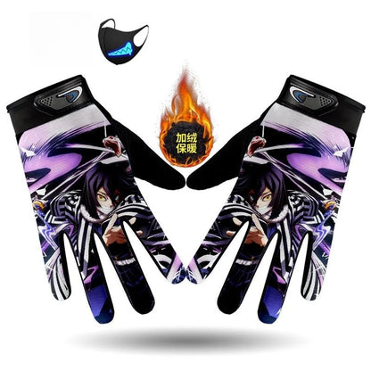Demons Slayers Tanjiro Kamado Children's Warm Plus Velvet Ski Five-finger Gloves Men and Women Winter Cartoon Nezuko Gloves