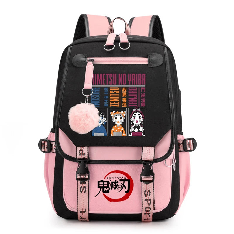 Demon Slayer Anime Print Backpack for Girls Casual School Bookbag Lightweight Teen Travel Rucksack