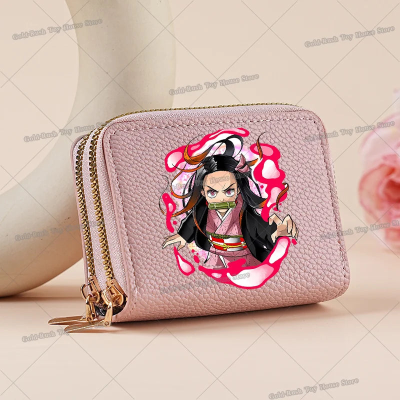 Demon Slayer Kamado Nezuko Women Short PU Wallet Tsuyuri Kanawo Kochou Shinobu ID Card Horders Multi-card Billfold Coin Purses