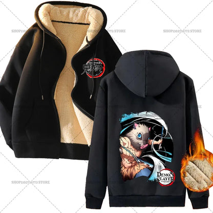 Fashion Clothes Anime Kimetsus No Yaibas Print Sweatshirt Men Women Demons Slayers Winter Loose Fleece Zipper Coat Hoodies Gift