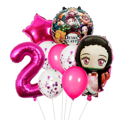 Demon Slayer Theme Tanjiro Kamado Theme Foil Balloons Set Latex Balloon Kids Birthday Party Decoration Number Balloon Globos