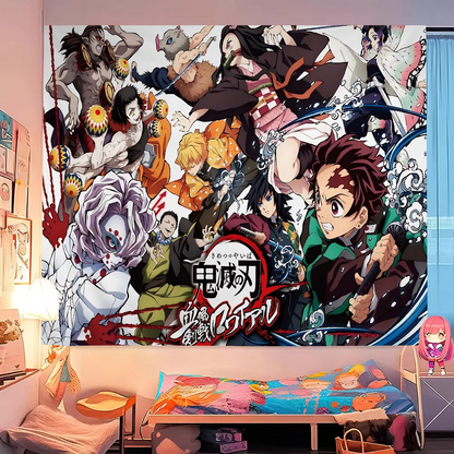 Anime Demon Slayer Colorful Tapestry Wall Hanging Bohemian Wall Tapestries Mandala Wall Art Decor