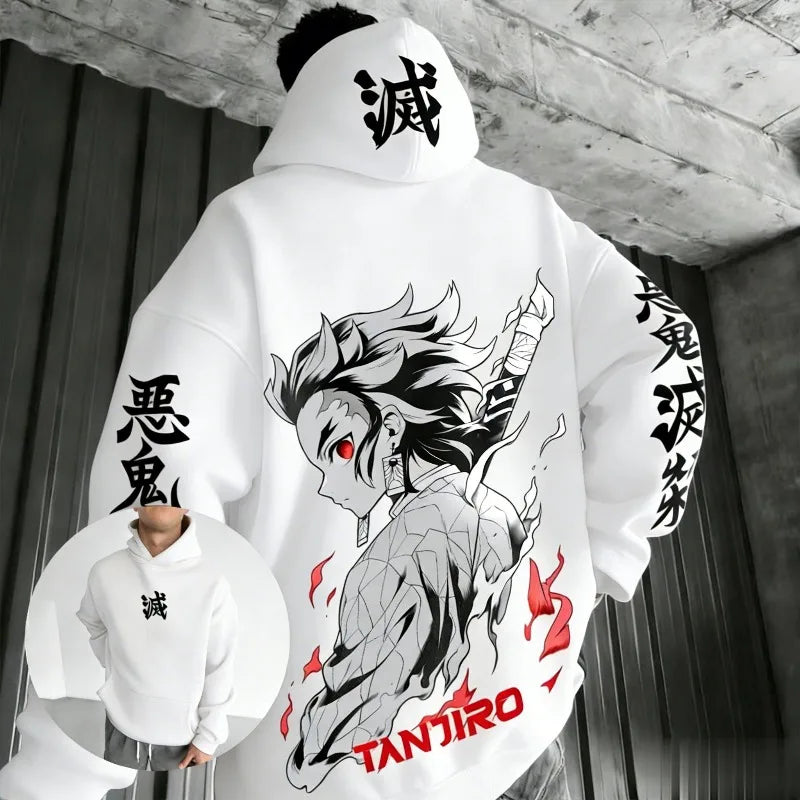 Unisex Demon Slayer Tanjiro Anime Hoodie Cotton Pullover Graphic Print Oversized Casual Streetwear Cosplay Y2k Long Sleeves Tops