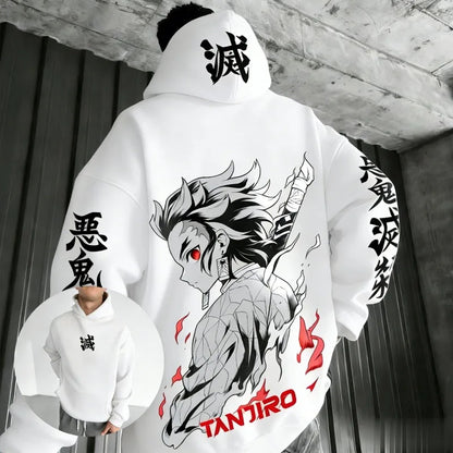 Unisex Demon Slayer Tanjiro Anime Hoodie Cotton Pullover Graphic Print Oversized Casual Streetwear Cosplay Y2k Long Sleeves Tops