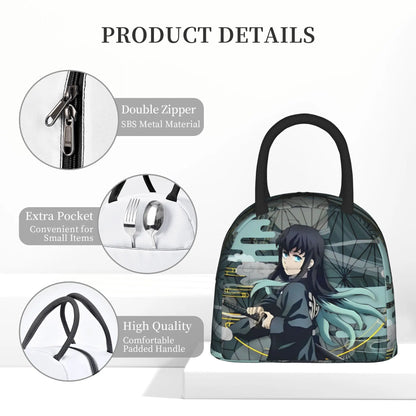 Muichiro Tokito Insulated Lunch Bags High Capacity Demons Anime Lunch Container Thermal Bag Tote Lunch Box Food Handbags