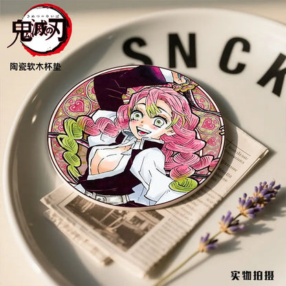 Demon Slayer Coaster Fans Round Ceramic Cork High Temperature Resistant Coaster Tsuyuri Kanao Kamado Tanjirou Kamado Nezuko Gift