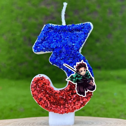 Demon Slayer Tanjirou Digital Candle Number 0-9 Kids Birthday Cake Decoration Supplies Cartoon Anime Party Accessories Supplies