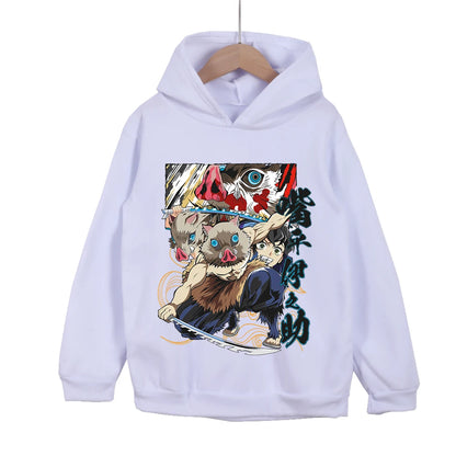 Childrens Cartoon Hoodie Demon Slayer Inosuke Graphic Cotton Pullover Unisex Boys Girls Clothes 100-160cm