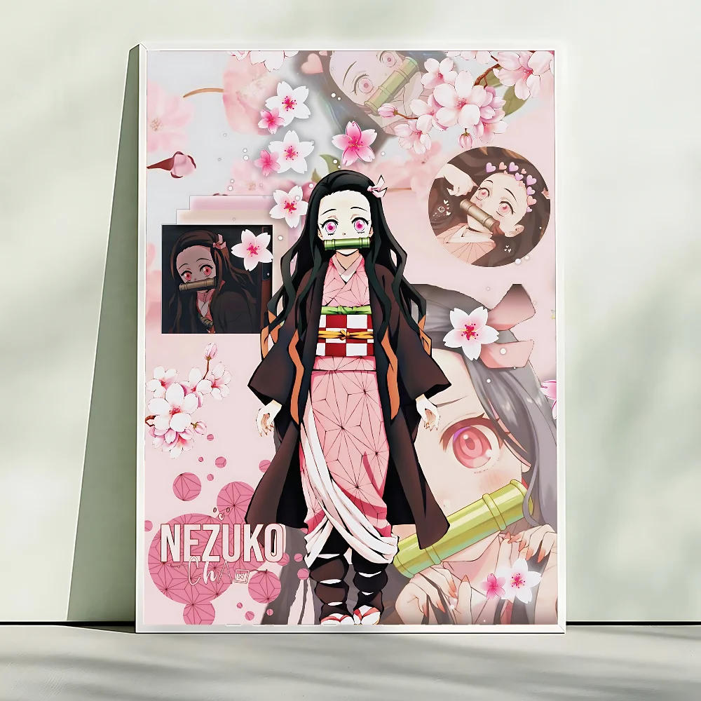 Demon Slayer Nezuko Kamado Cartoon Poster HD Art Sticky Wall Waterproof Home Living Room Bedroom Bar Aesthetic Decoration
