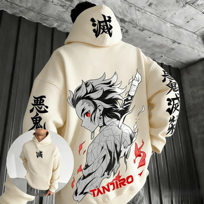 Unisex Demon Slayer Tanjiro Anime Hoodie Cotton Pullover Graphic Print Oversized Casual Streetwear Cosplay Y2k Long Sleeves Tops