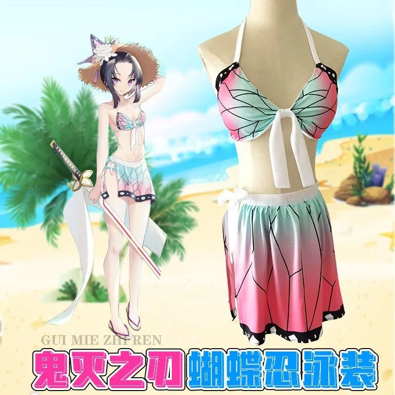 New Demon Slayer Swimsuit Butterfly Ninja Tanjiro Gazenitsu Nezuko Demon Slayer Swimsuit Bikini Cos Suit Festival Gift Wholesale