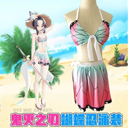New Demon Slayer Swimsuit Butterfly Ninja Tanjiro Gazenitsu Nezuko Demon Slayer Swimsuit Bikini Cos Suit Festival Gift Wholesale