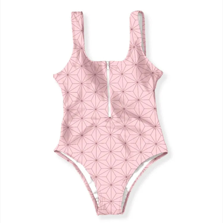 Anime Demon Slayer Cosplay Swimsuit Large Size 5XL Siamese Bathing Bikini Girls Sexy Sleeveless One-Pieces Beach Swimming Suit