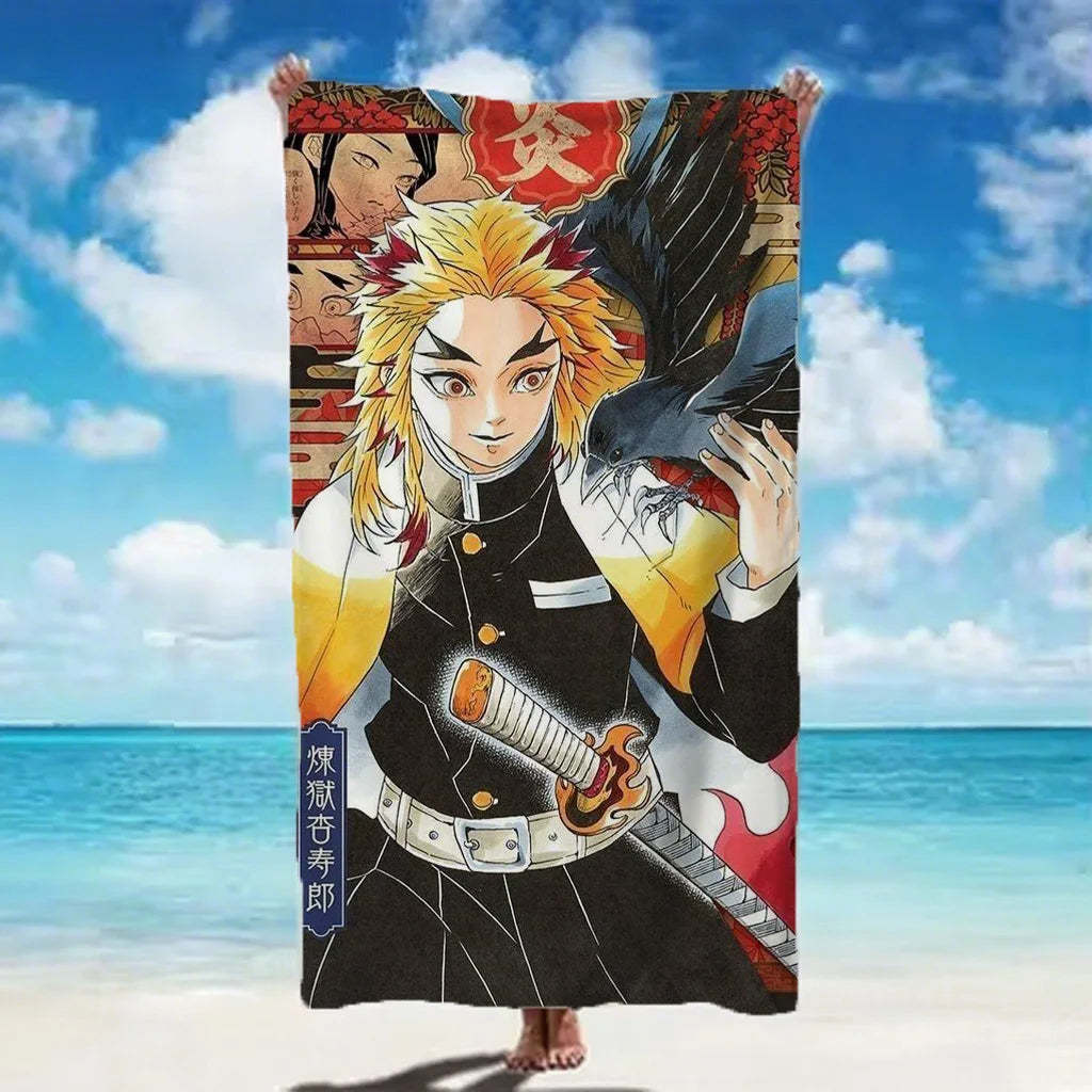 Classic Demon Slayer printed 2026 Beach Towel skin friendly portable towel for beach bathing camping and household daily use
