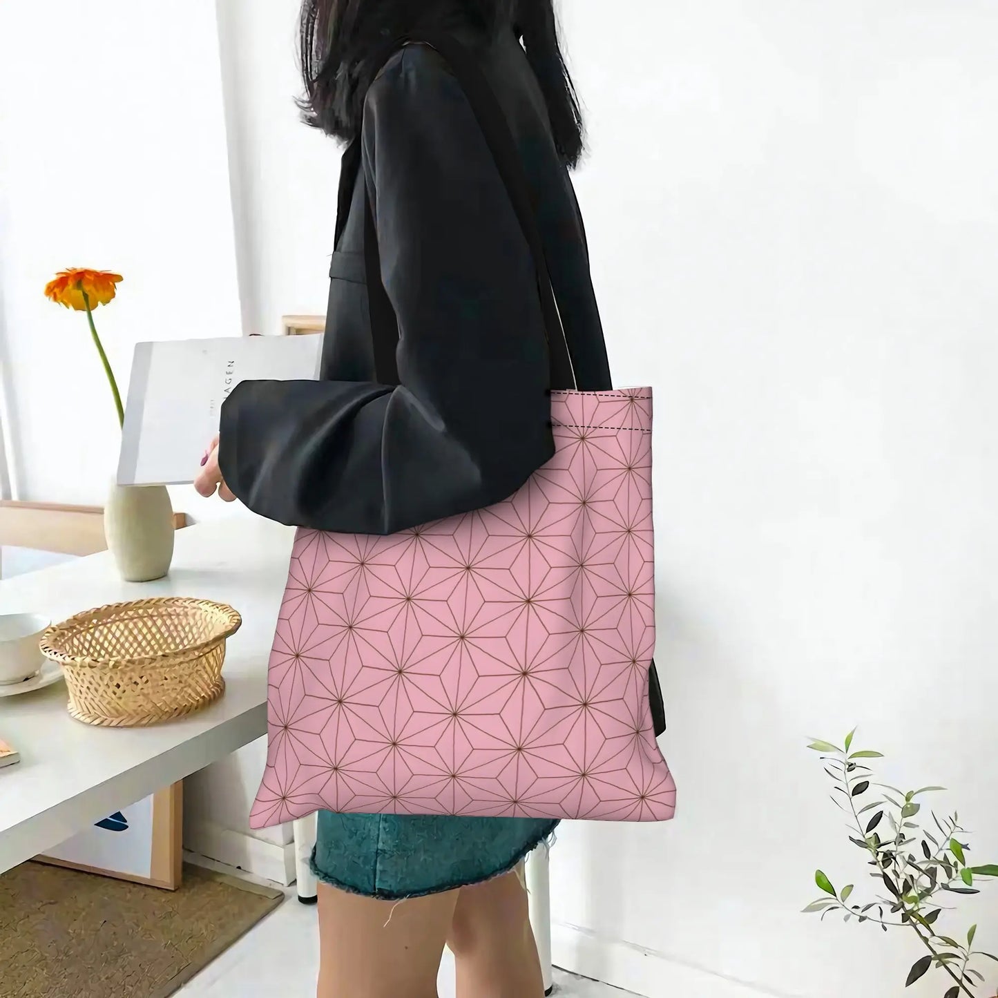 1PC Nezuko Cloths Canvas Tote Bag Demon Slayer Anime Canvas Tote Bag Perfect for Shopping Grocery Travel & Outdoor