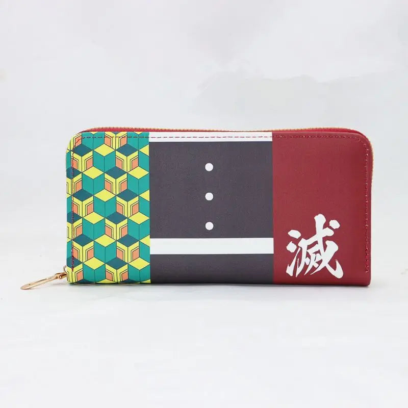 Demon Slayer Anime Long Wallet Color Block Design Kamado Tanjiro Kochou Shinobu Tomioka Giyuu PU Leather Purse