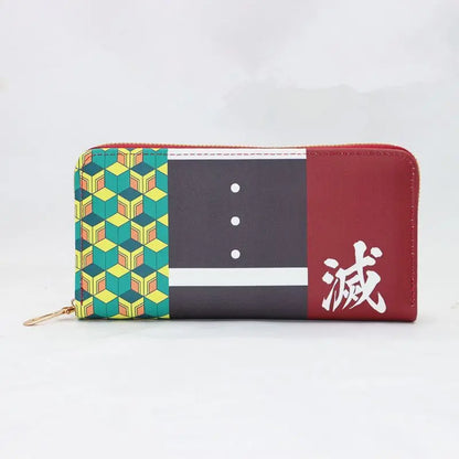 Demon Slayer Anime Long Wallet Color Block Design Kamado Tanjiro Kochou Shinobu Tomioka Giyuu PU Leather Purse