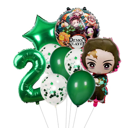 Demon Slayer Theme Tanjiro Kamado Theme Foil Balloons Set Latex Balloon Kids Birthday Party Decoration Number Balloon Globos
