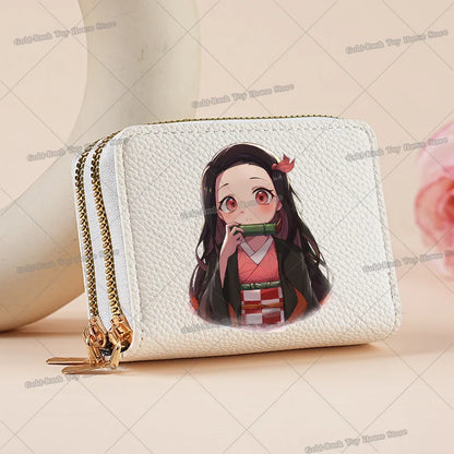 Demon Slayer Kamado Nezuko Women Short PU Wallet Tsuyuri Kanawo Kochou Shinobu ID Card Horders Multi-card Billfold Coin Purses