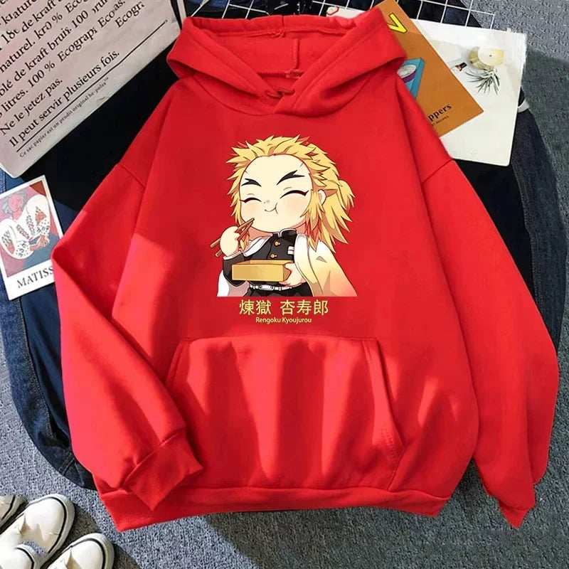 2025 New Autumn Winter Fashion Long Sleeve Funny Anime Rengoku Kyoujurou Printed Hoodies Casual Loose Sweatshirt for Men Women