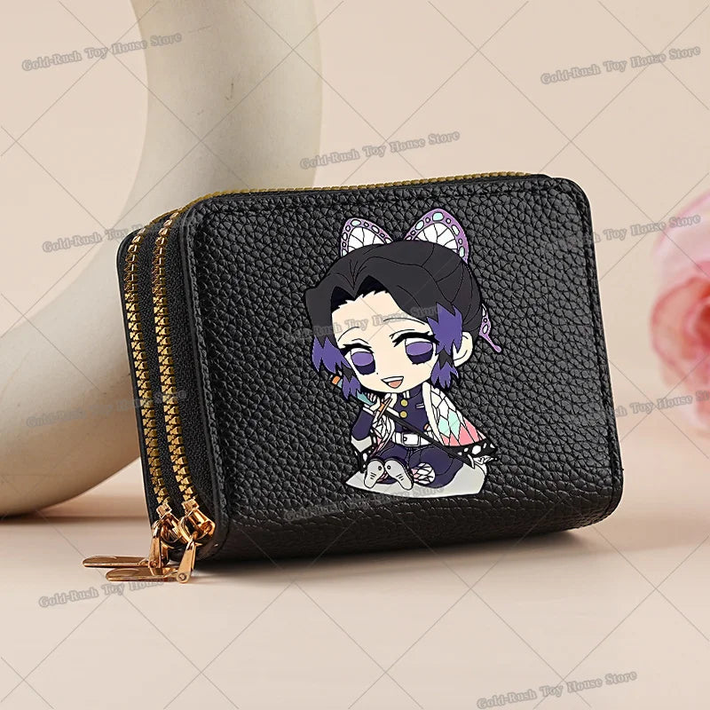 Demon Slayer Kamado Nezuko Women Short PU Wallet Tsuyuri Kanawo Kochou Shinobu ID Card Horders Multi-card Billfold Coin Purses