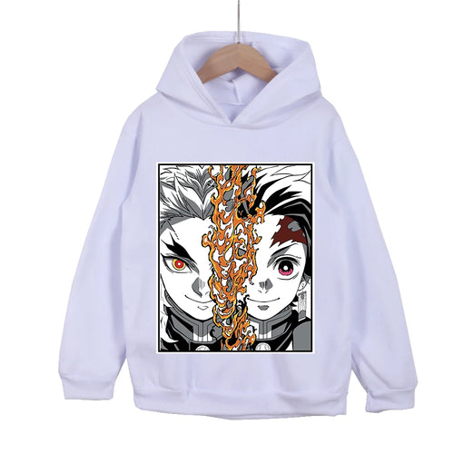 Kids Anime Hoodie Demon Slayer Rengoku x Tanjiro Print Cotton Sweatshirt Unisex Boys Girls Clothing 100-160cm